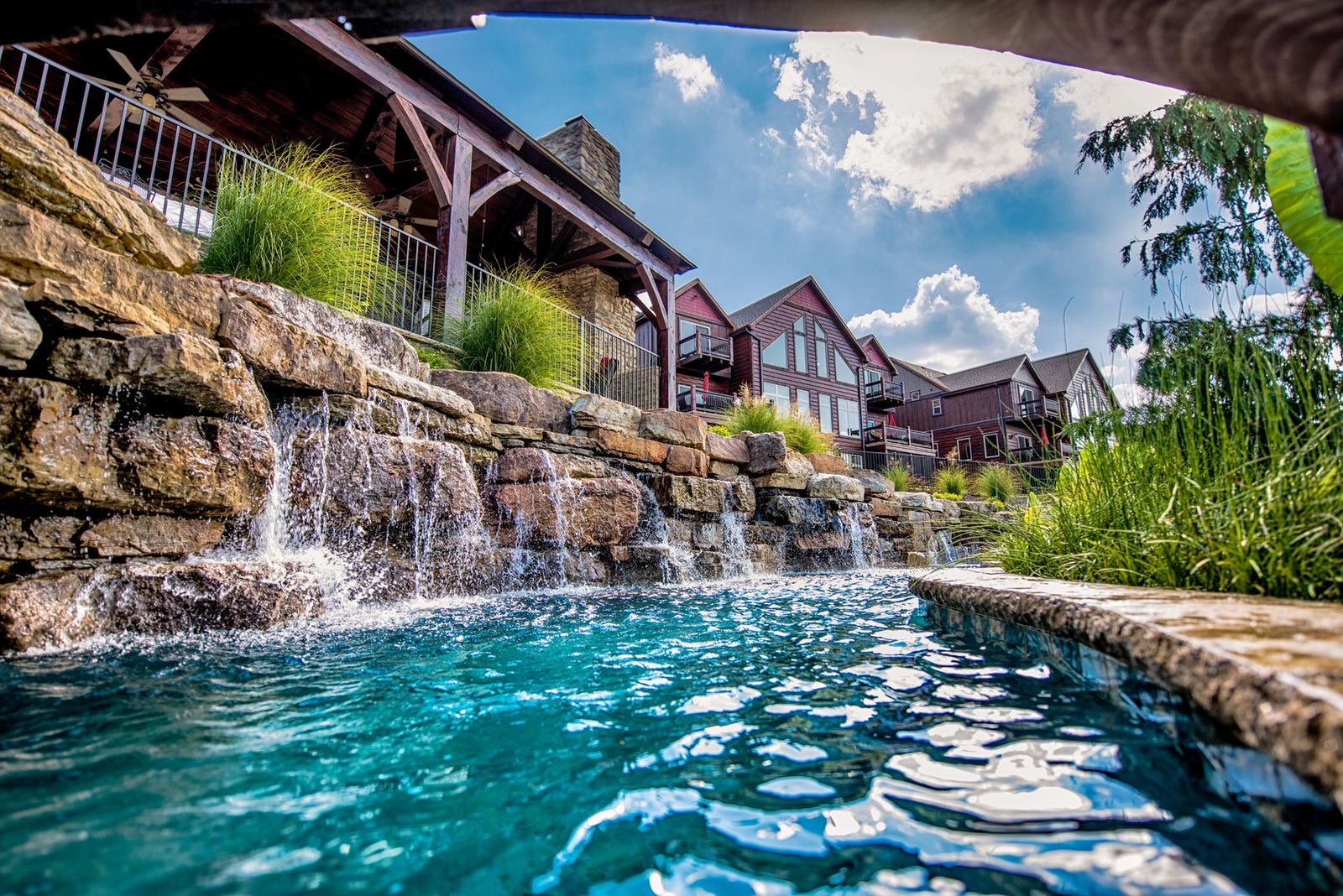 Waterfall and lazy-river area at WaterMill Cove
