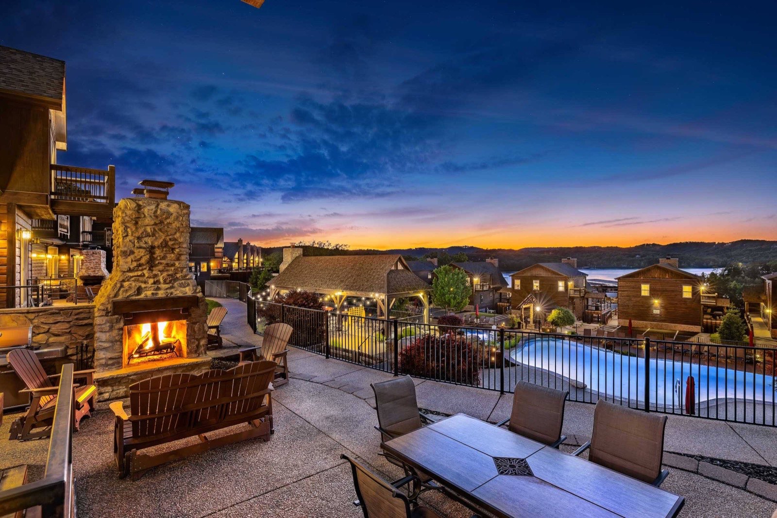 WaterMill Cove villa exterior at sunset